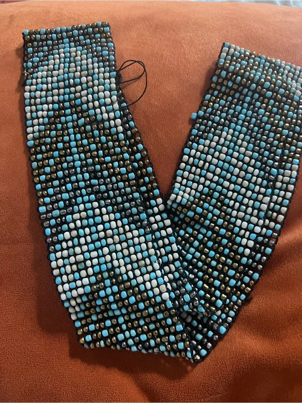 Hand-Beaded Blue and White Men's belt - Turquoise Pattern me